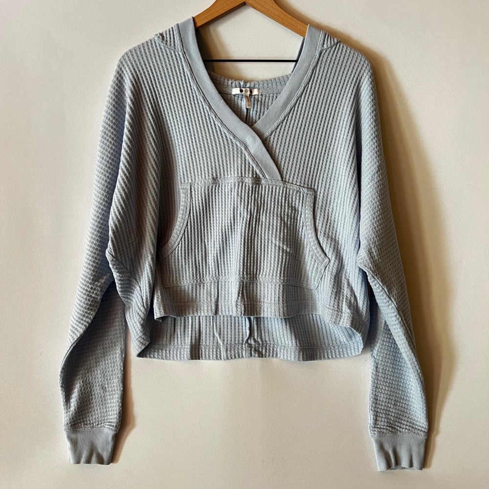 Three Dots Waffle Knit Long Sleeve Top Small Blue Soft Thermal Lounge Pullover